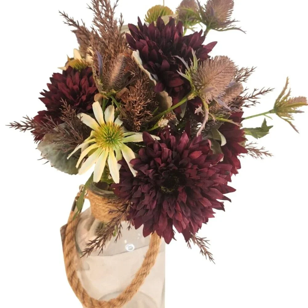 Purple and White Faux Flower Bouquet, Handtied Artificial Floral Arrangement, El